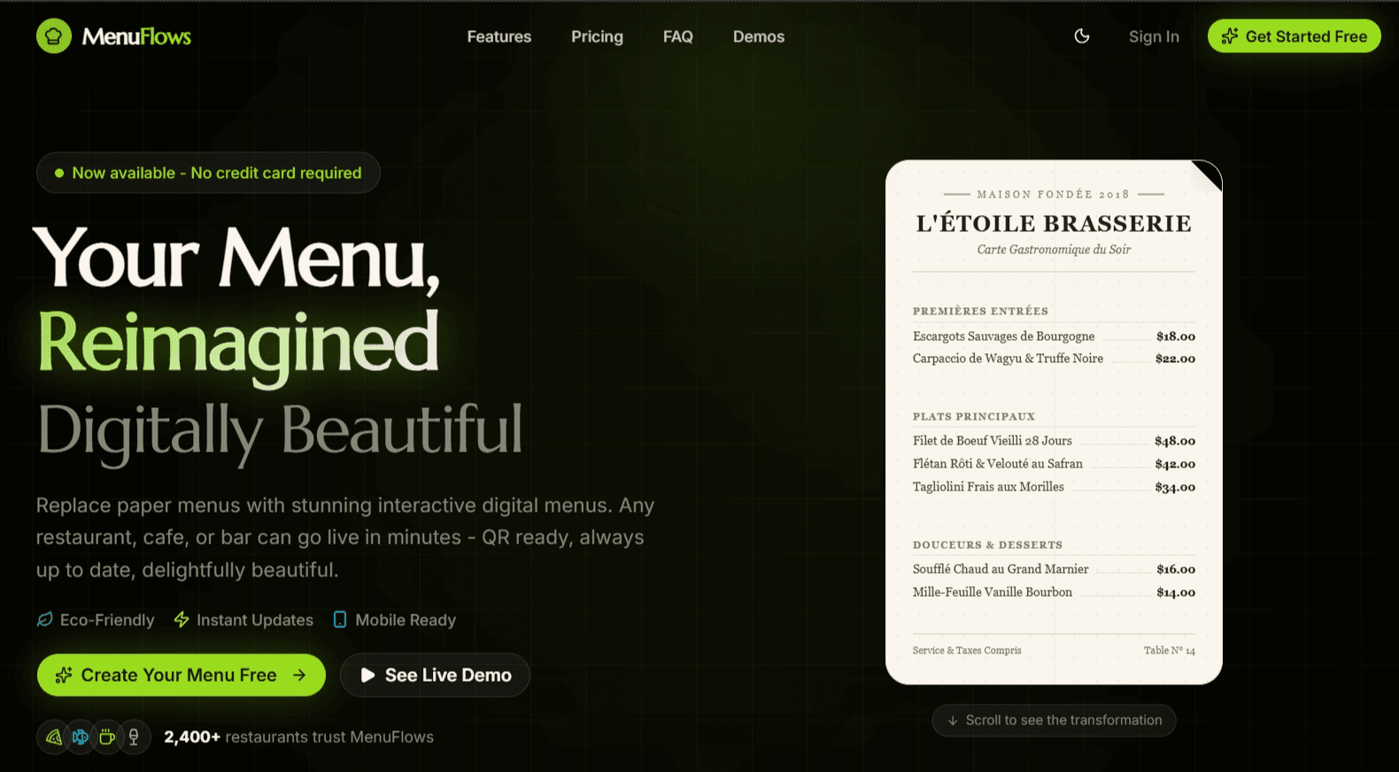 MenuFlows Interactive Restaurant Platform Preview
