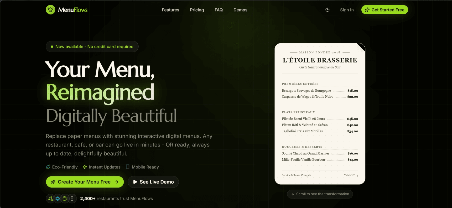 MenuFlows Interactive Restaurant Platform Preview